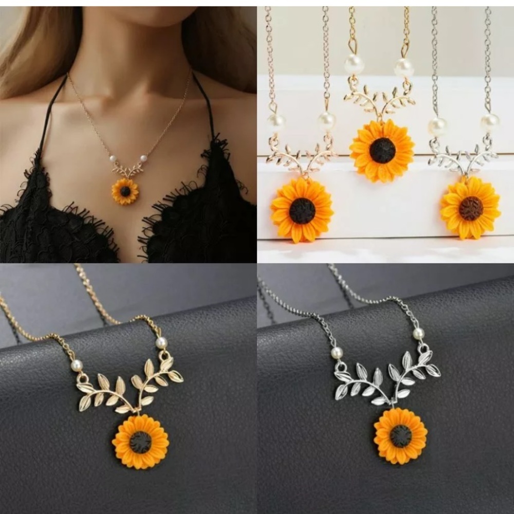 New Fashion Sunflower Pearls Pendant Necklace - Picture 4 of 5